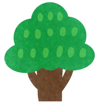 Drawing of green tree on white background for usage as an illustration, nature decoration and springtime concept