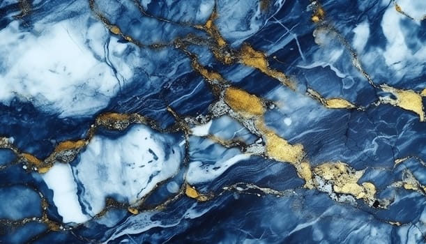 Marble ink abstract art from exquisite original painting for abstract background . Painting was painted on high quality paper texture to create smooth marble background pattern of kintsuki ink art. Blue and gold background