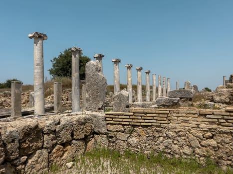 Ancient city of Perge in Antalya, Turkey. Historical ruins in the ancient city of Pamphylia