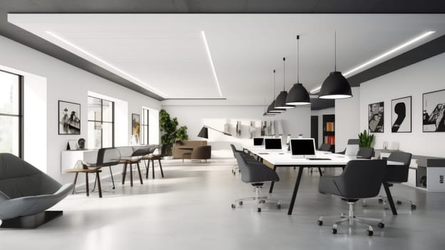 Inspiring office interior design Minimalist style Corporate Office with Open Space Design featuring Clean lines architecture. Generative AI AIG 31.