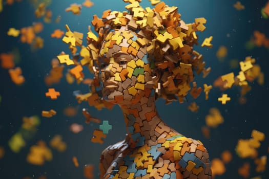 A woman made of colorful puzzle pieces with some are missing, Generative AI AIG27.