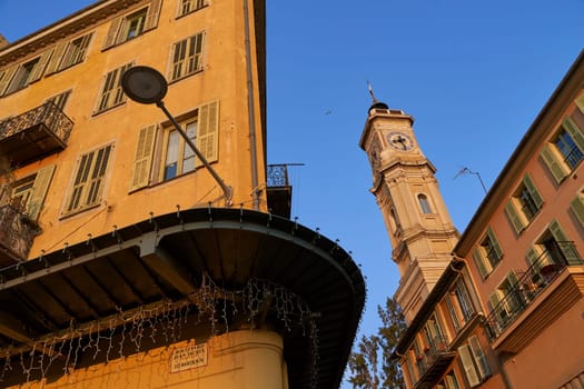 Evening in Nice, France. View of architecture details