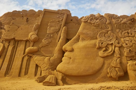 Sondervig, Denmark, May 21, 2023: International Sand Sculpture Festival.