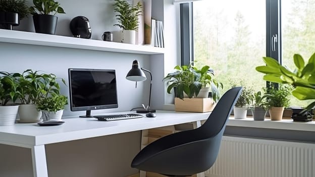 Inspiring office interior design Modern style Home office featuring Statement desk architecture. Generative AI AIG 31.