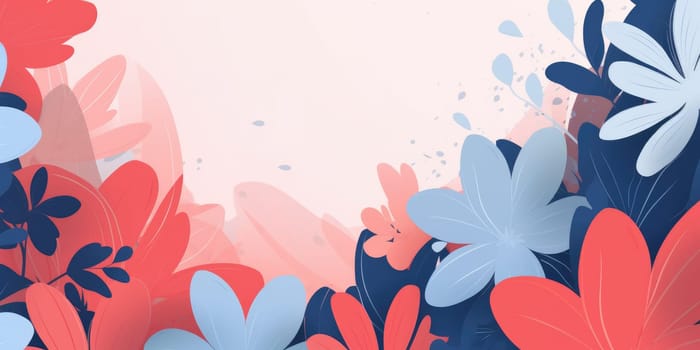 Beautiful abstract red and blue simple doodle cartoon floral design background. beautiful Generative AI AIG32