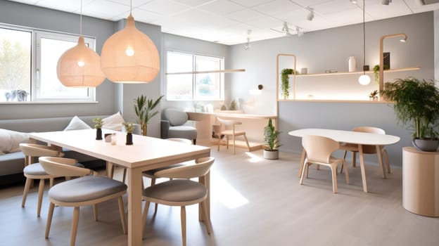 Inspiring office interior design Scandinavian style Corporate Office with Open Space Design featuring Natural elements architecture. Generative AI AIG 31.