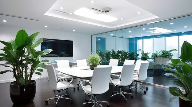 Inspiring office interior design Modern style Meeting room featuring Statement table architecture. Generative AI AIG 31.