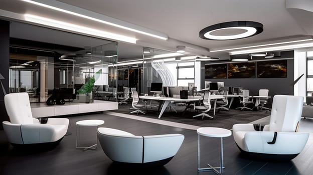 Inspiring office interior design Contemporary style Corporate Office with Open Space Design featuring Sleek design architecture. Generative AI AIG 31.