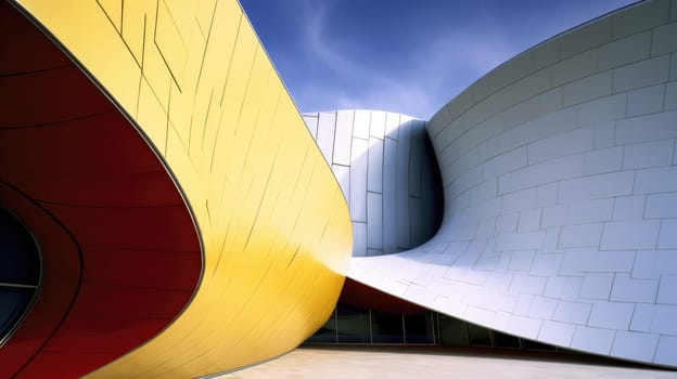 cultural center, close up view, red yellow blue colors. beautiful Generative AI AIG32