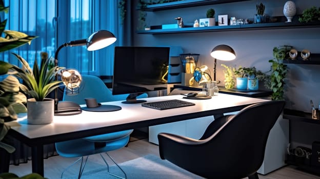 Inspiring office interior design Modern style Home office featuring Statement desk architecture. Generative AI AIG 31.