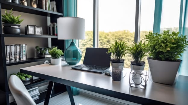 Inspiring office interior design Modern style Home office featuring Statement desk architecture. Generative AI AIG 31.