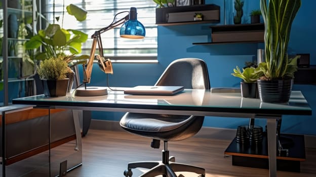 Inspiring office interior design Modern style Home office featuring Statement desk architecture. Generative AI AIG 31.