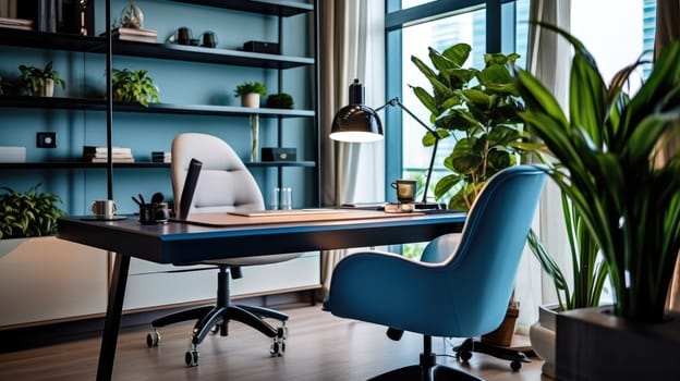 Inspiring office interior design Modern style Home office featuring Statement desk architecture. Generative AI AIG 31.