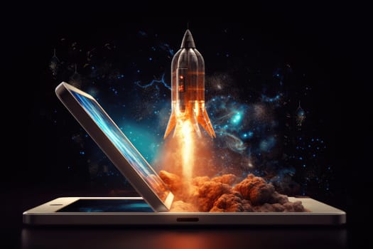 Rocket coming out of tablet screen. beautiful Generative AI AIG32