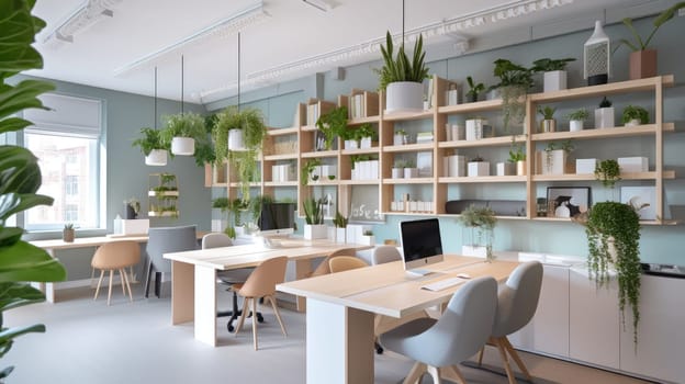 Inspiring office interior design Scandinavian style Corporate Office featuring Natural elements architecture. Generative AI AIG 31.