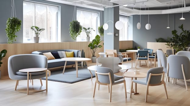 Inspiring office interior design Scandinavian style Corporate Office with Open Space Design featuring Natural elements architecture. Generative AI AIG 31.