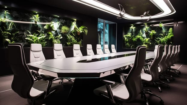 Inspiring office interior design Tech-inspired style Meeting Room featuring High-tech equipment architecture. Generative AI AIG 31.