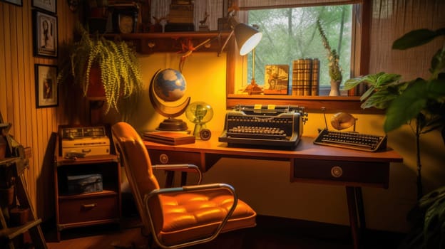 Inspiring office interior design Retro style Home office featuring Vintage desk architecture. Generative AI AIG 31.