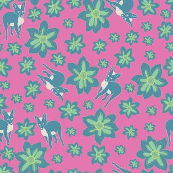 Baby Fox and flowers on fuchsia background. Great for clothing, home decoration, accessories, stationary and children's clothing.