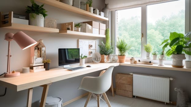Inspiring office interior design Scandinavian style Home Office featuring Natural light architecture. Generative AI AIG 31.