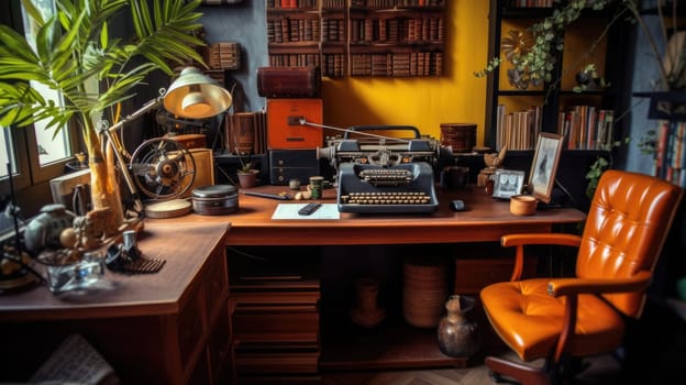 Inspiring office interior design Retro style Home office featuring Vintage desk architecture. Generative AI AIG 31.