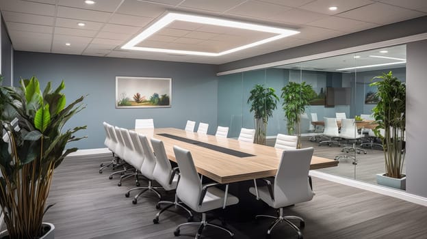 Inspiring office interior design Modern style Conference Room featuring Large conference table architecture. Generative AI AIG 31.