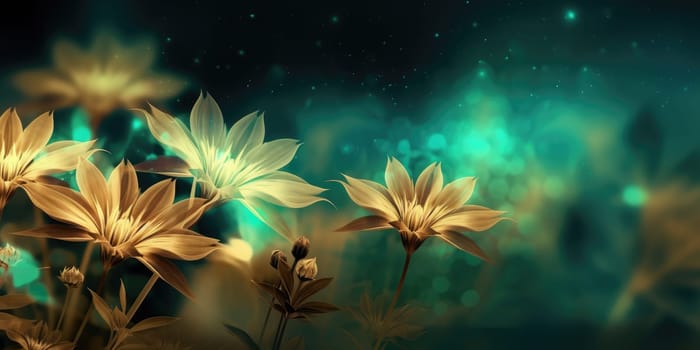 Beautiful abstract green brown night photo floral design background banner. beautiful Generative AI AIG32