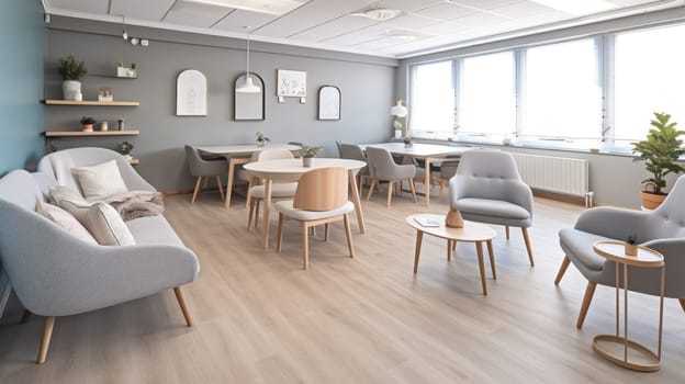 Inspiring office interior design Scandinavian style Corporate Office with Open Space Design featuring Natural elements architecture. Generative AI AIG 31.