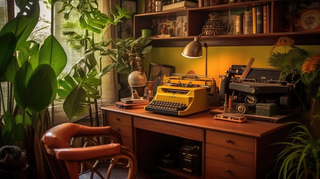 Inspiring office interior design Retro style Home office featuring Vintage desk architecture. Generative AI AIG 31.