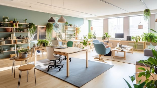 Inspiring office interior design Scandinavian style Corporate Office featuring Natural elements architecture. Generative AI AIG 31.