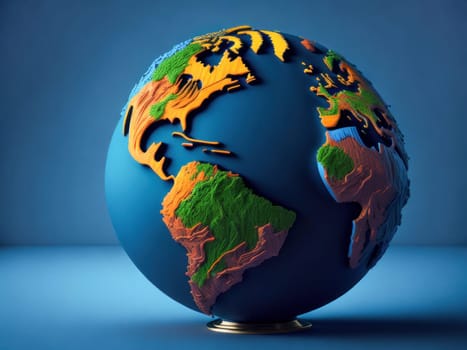Glowing Globe Planet Earth. World is in our hands. Blue Global Business. Generative Ai