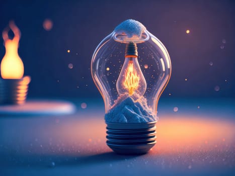 Eco friendly lightbulb with home heating at winter, concept of heting energy at windet. Heating energy crisis. Generative Ai