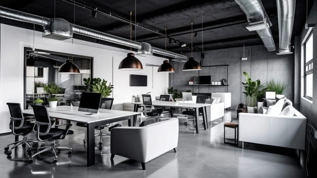 Inspiring office interior design Minimalist style Corporate Office with Open Space Design featuring Clean lines architecture. Generative AI AIG 31.