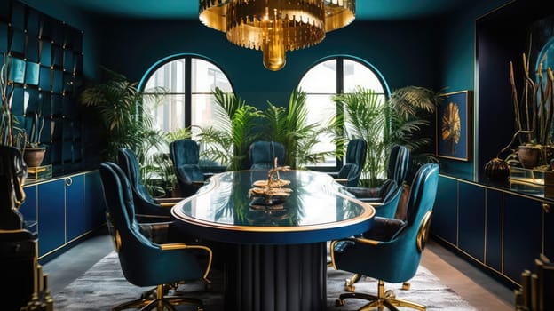 Inspiring office interior design Art Deco style Conference Room featuring Opulent aesthetics architecture. Generative AI AIG 31.