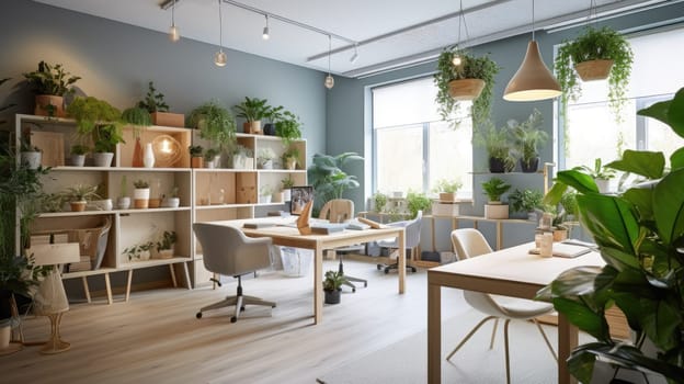 Inspiring office interior design Scandinavian style Corporate Office featuring Natural elements architecture. Generative AI AIG 31.