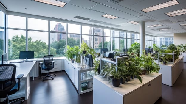 Inspiring office interior design Modern style Corporate Office featuring Expansive windows architecture. Generative AI AIG 31.