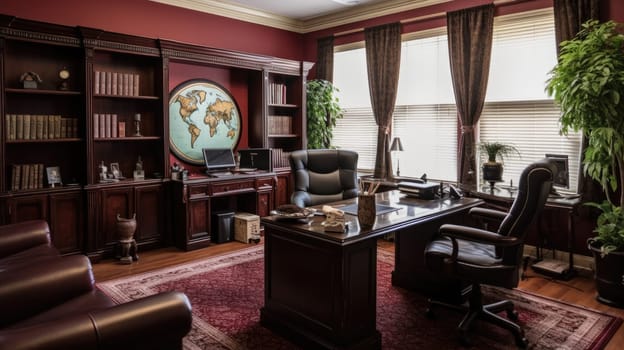 Inspiring office interior design Traditional style Executive office featuring Mahogany furniture architecture. Generative AI AIG 31.