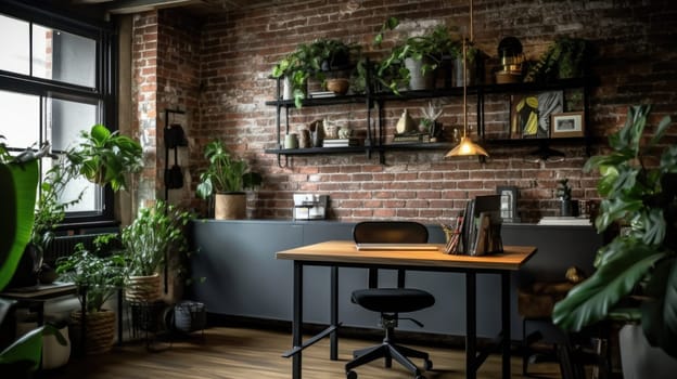 Inspiring office interior design Industrial style Office featuring Exposed brick wall architecture. Generative AI AIG 31.