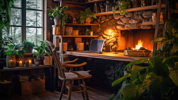 Inspiring office interior design Rustic style Office featuring Cozy atmosphere architecture. Generative AI AIG 31.