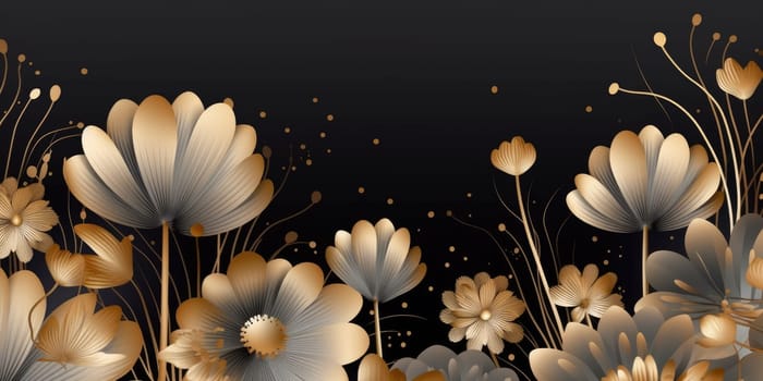 Beautiful abstract black and gold luxury simple doodle cartoon floral design background. beautiful Generative AI AIG32