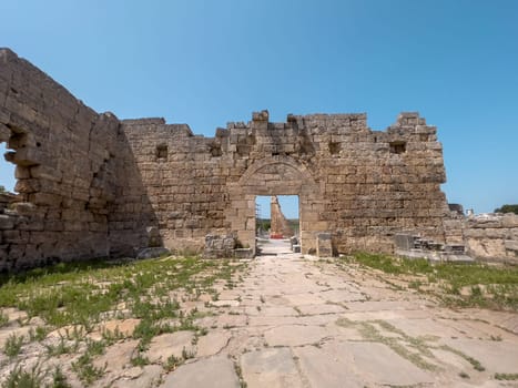 Ancient city of Perge in Antalya, Turkey. Historical ruins in the ancient city of Pamphylia