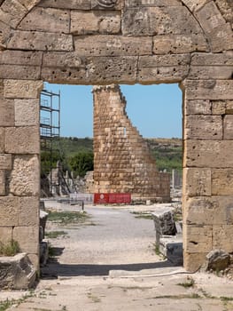 Ancient city of Perge in Antalya, Turkey. Historical ruins in the ancient city of Pamphylia