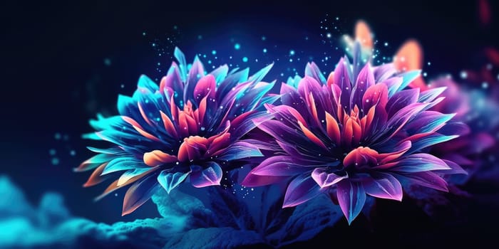 Beautiful abstract neon light night photo floral design background banner. beautiful Generative AI AIG32
