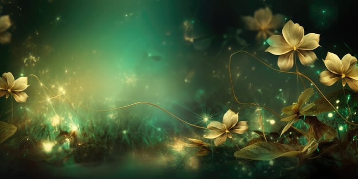 Beautiful abstract green brown night photo floral design background banner. beautiful Generative AI AIG32