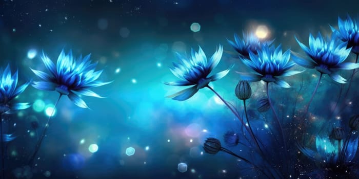Beautiful abstract blue night photo floral design background banner. beautiful Generative AI AIG32