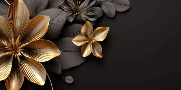 Beautiful abstract black and gold luxury floral design background. beautiful Generative AI AIG32