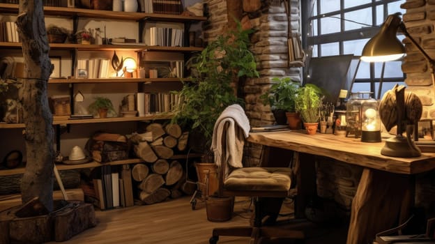 Inspiring office interior design Rustic style Office featuring Cozy atmosphere architecture. Generative AI AIG 31.