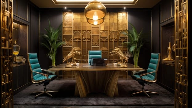 Inspiring office interior design Art Deco style Corporate Office featuring Opulent aesthetics architecture. Generative AI AIG 31.