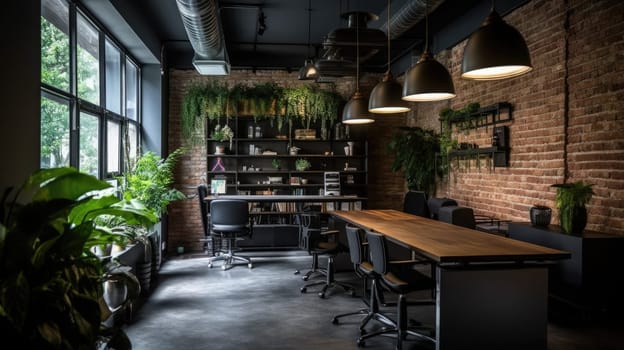 Inspiring office interior design Industrial style Office featuring Exposed bricks architecture. Generative AI AIG 31.