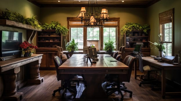 Inspiring office interior design Rustic style Conference Room featuring Cozy and inviting architecture. Generative AI AIG 31.